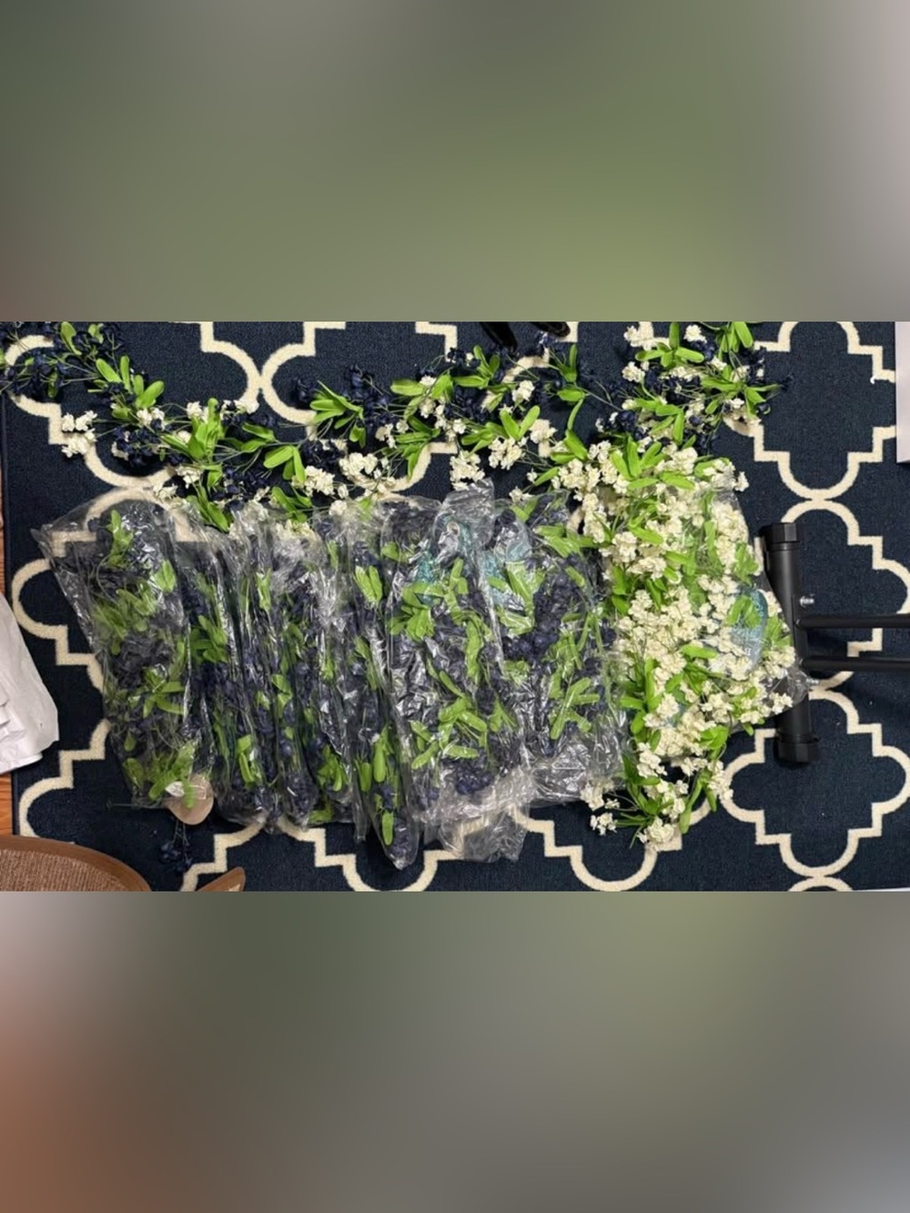 Bella Vita Navy Blue and Green Double Ruffle Flower Garland
